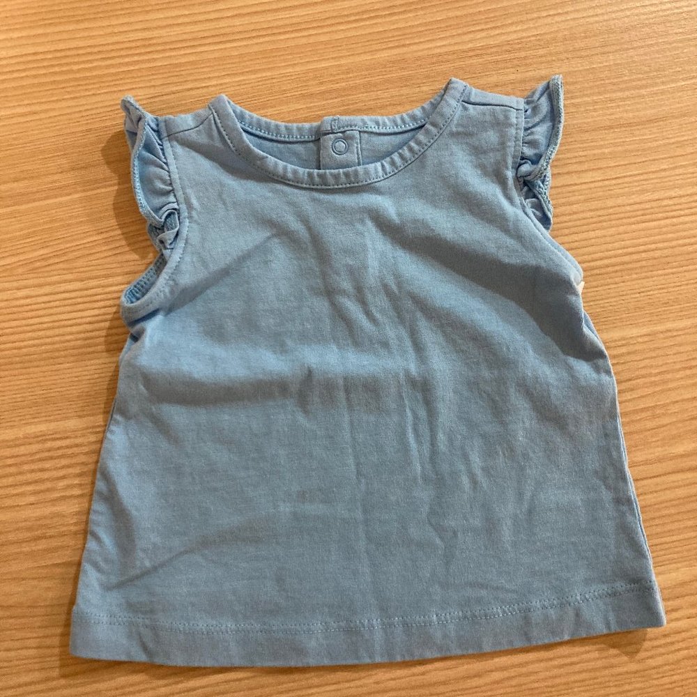 Primary Light Blue 100% Cotton Short Ruffle Sleeve Top T Shirt 3-6 Months Snaps